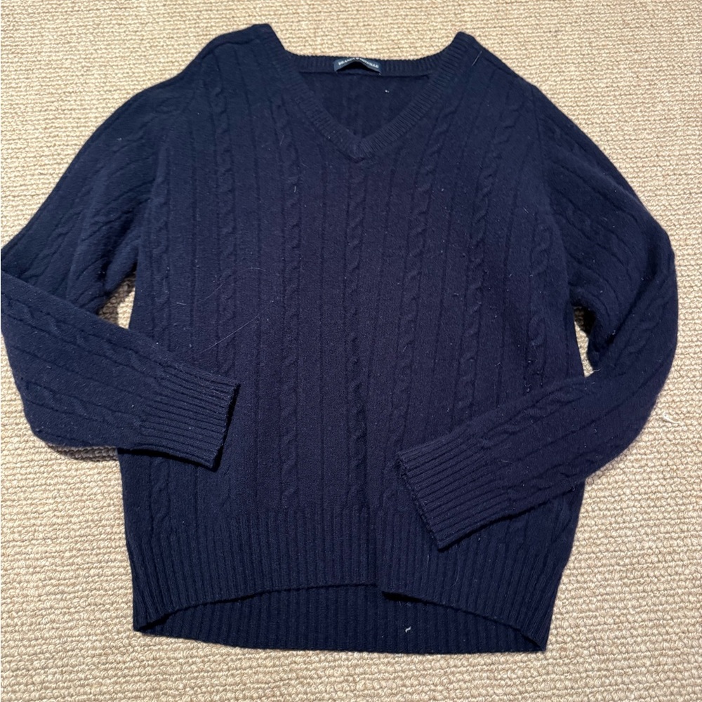 Brandy Melville Classic Navy V-Neck Cable Knit Sweater